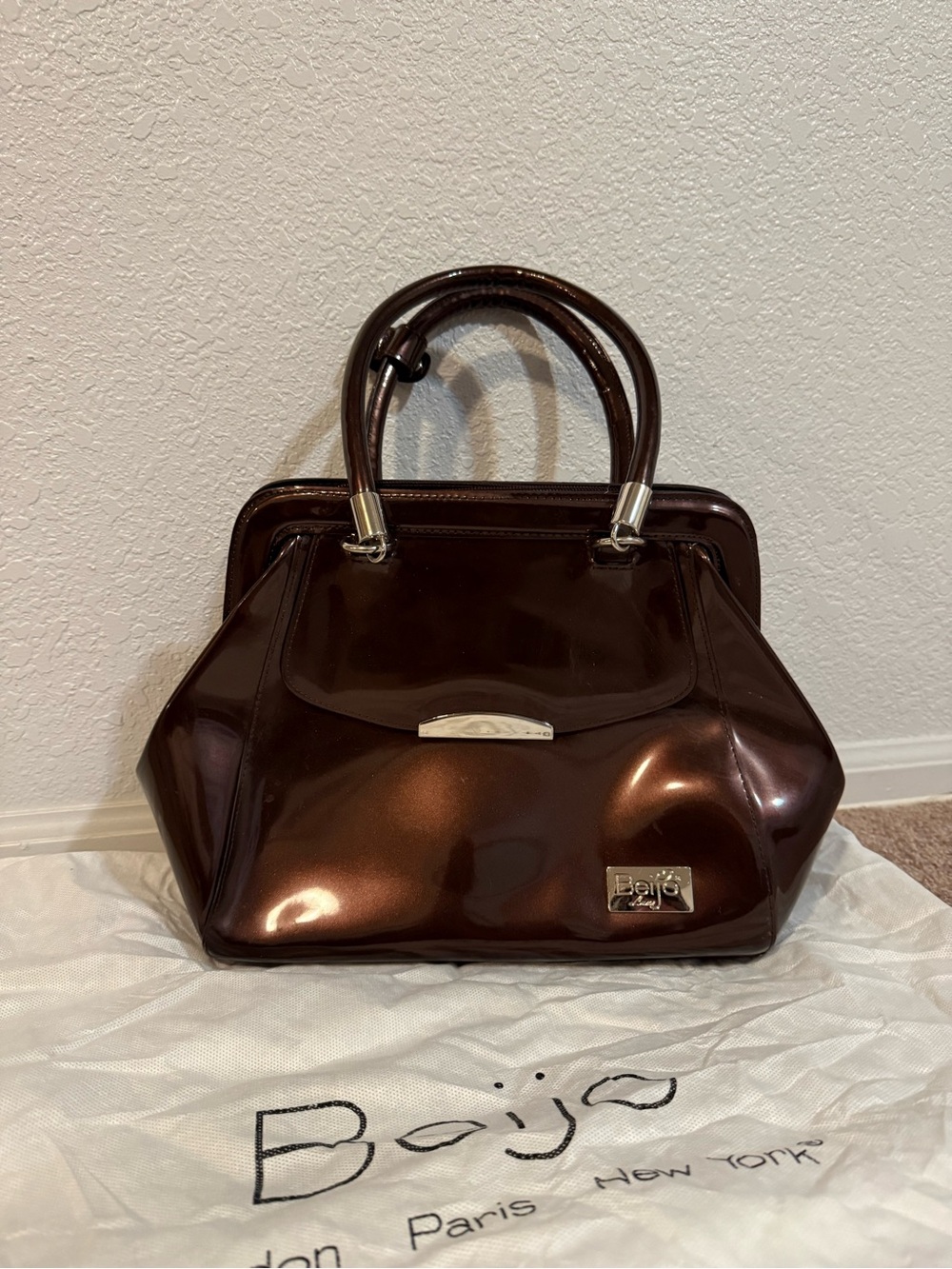 Beijo Shiny Chocolate Brown Satchel Handbag